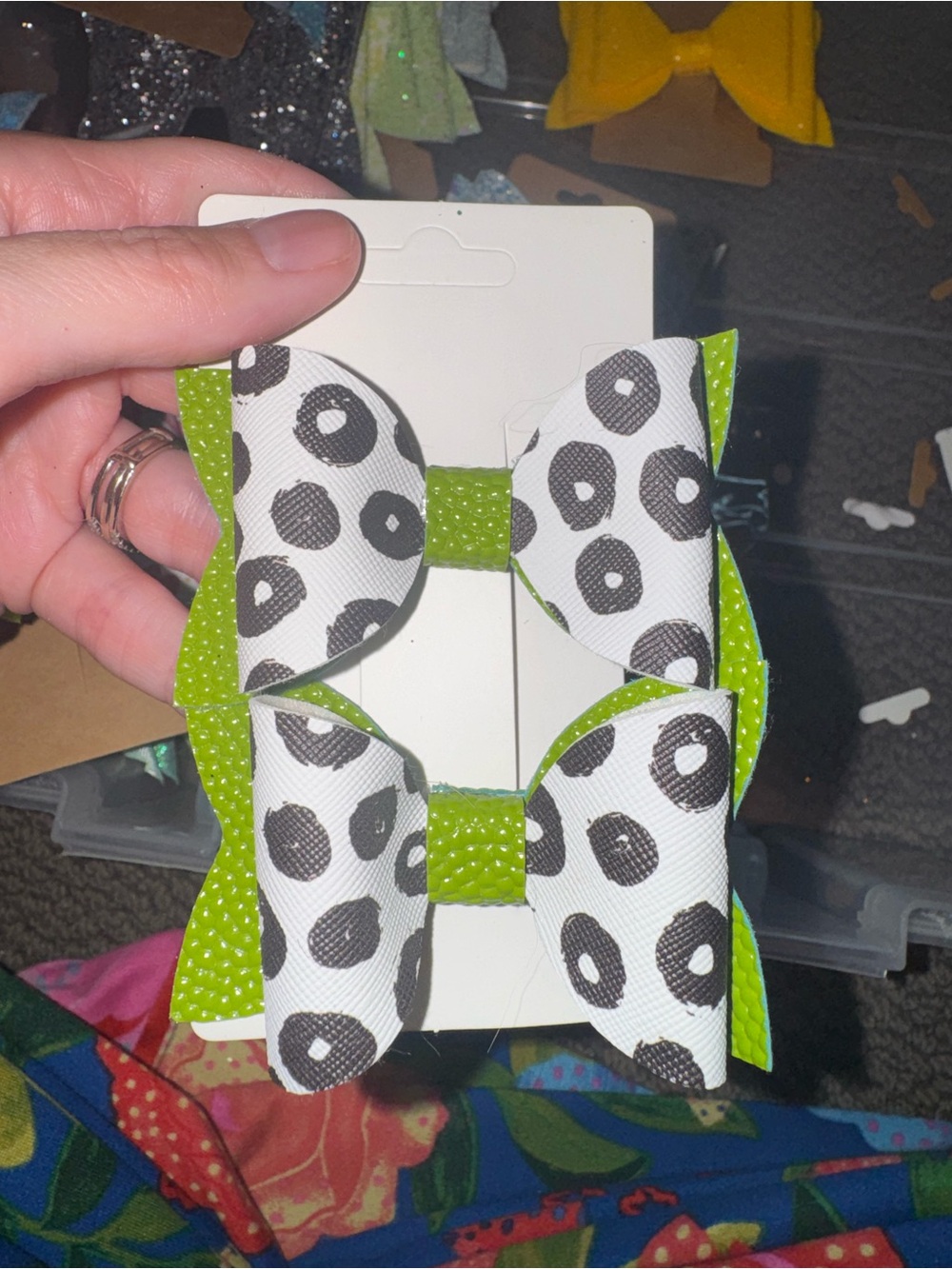 Green and White Polka Dot Kids Hair Bows - Set of 2